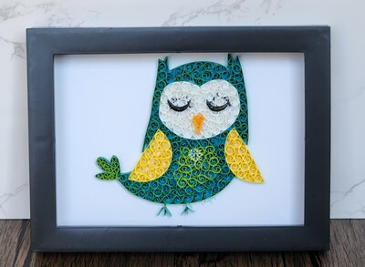 Framed Paper Quilling Owl Wall Décor, Owl Artwork, Quilling Owl Frame for Nursery Decor, Owl Paper Wall Art, Gift for Owl Lovers - image1